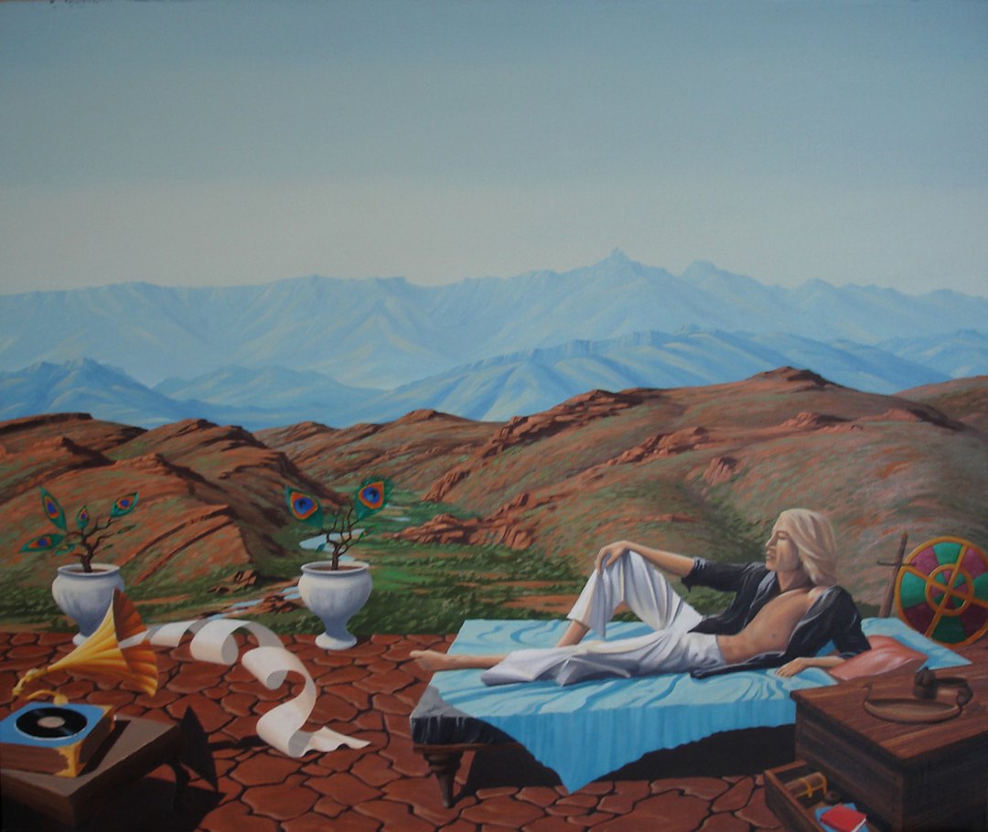 surreal painting by south african artist pieter van tonder titled 'warrior redundant''